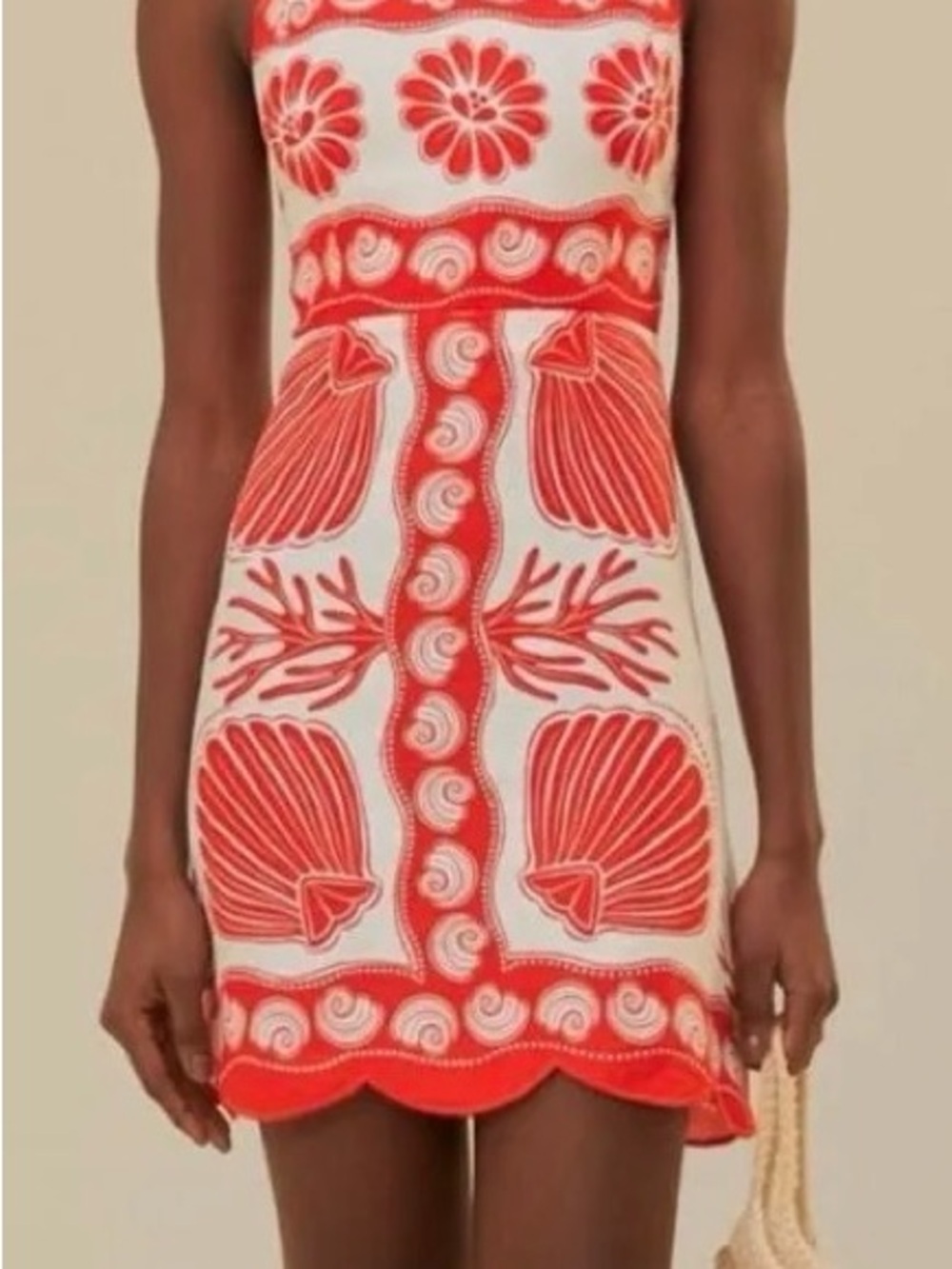 Farm Rio red and white shell dress